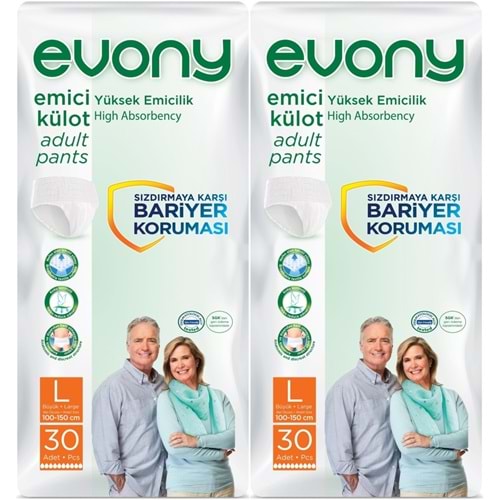 Evony Yetişkin Bezi Emici Külot L - Büyük - Large 60 Adet (2PK*30)
