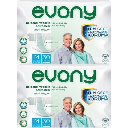 Evony Yetişkin Bezi Bel Bantlı Tekstil Yüzey M-Orta 60 Adet (2PK*30)