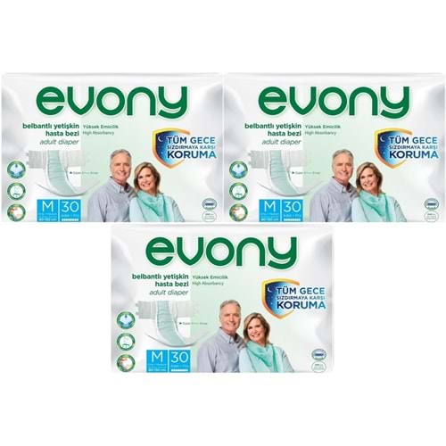 Evony Yetişkin Bezi Bel Bantlı Tekstil Yüzey M-Orta 90 Adet (3PK*30)