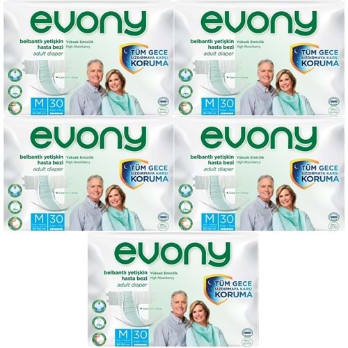 Evony Yetişkin Bezi Bel Bantlı Tekstil Yüzey M-Orta 150 Adet (5PK*30)