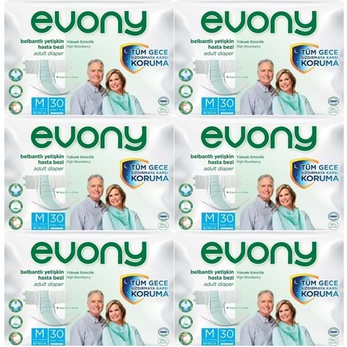 Evony Yetişkin Bezi Bel Bantlı Tekstil Yüzey M-Orta 180 Adet (6PK*30)