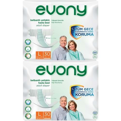 Evony Yetişkin Bezi Bel Bantlı Tekstil Yüzey L-Büyük 60 Adet (2PK*30)