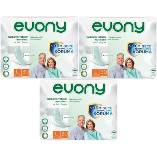 Evony Yetişkin Bezi Bel Bantlı Tekstil Yüzey L-Büyük 90 Adet (3PK*30)