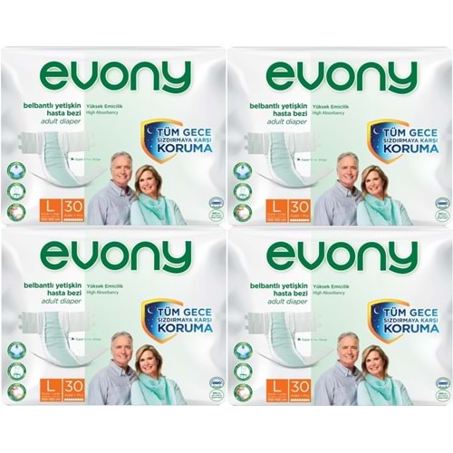 Evony Yetişkin Bezi Bel Bantlı Tekstil Yüzey L-Büyük 120 Adet (4PK*30)