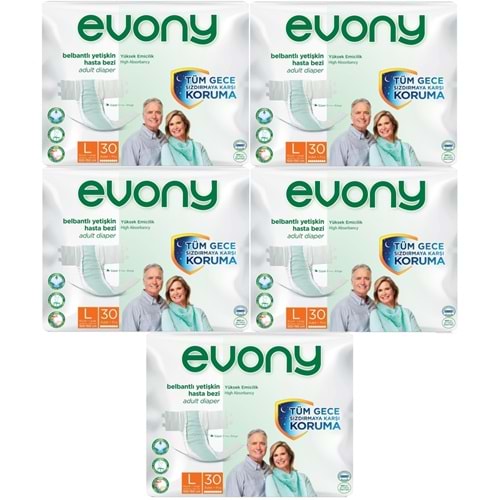 Evony Yetişkin Bezi Bel Bantlı Tekstil Yüzey L-Büyük 150 Adet (5PK*30)