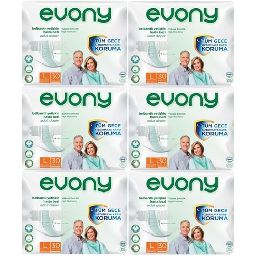 Evony Yetişkin Bezi Bel Bantlı Tekstil Yüzey L-Büyük 180 Adet (6PK*30)