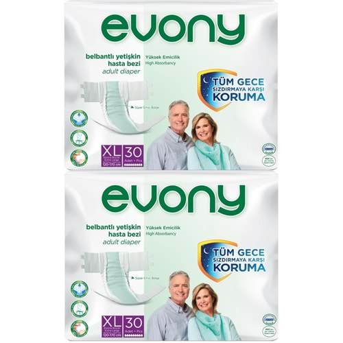 Evony Yetişkin Bezi Bel Bantlı Tekstil Yüzey Ekstra Büyük (XL) 60 Adet (2PK*30)