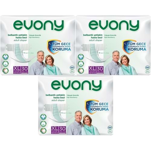 Evony Yetişkin Bezi Bel Bantlı Tekstil Yüzey Ekstra Büyük (XL) 90 Adet (3PK*30)