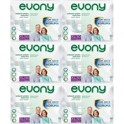 Evony Yetişkin Bezi Bel Bantlı Tekstil Yüzey Ekstra Büyük (XL) 180 Adet (6PK*30)
