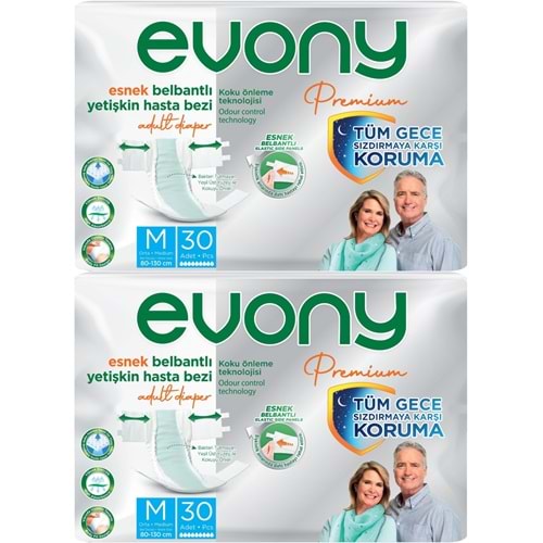 Evony Premium Yetişkin Bezi Bel Bantlı Tekstil Yüzey M - Orta - Medium 60 Adet
