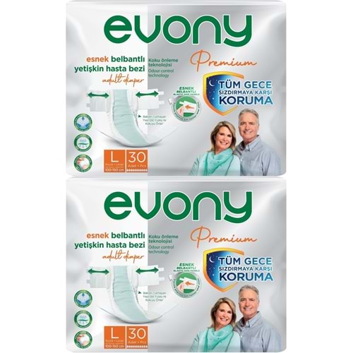 Evony Premium Yetişkin Bezi Bel Bantlı Tekstil Yüzey L - Büyük - Large 60 Adet
