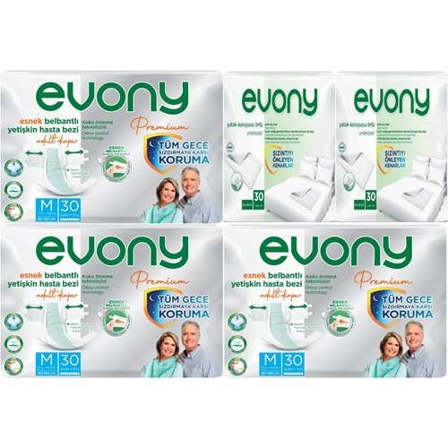 Evony Premium Yetişkin Bezi Bel Bantlı Tekstil Yüzey Orta 90 Adet+ Yatak Koruyucu Örtü 60 Adet