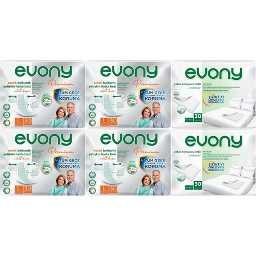 Evony Premium Yetişkin Bezi Bel Bantlı Tekstil Yüzey Büyük 120 Adet+Yatak Koruyucu Örtü 60 Ad