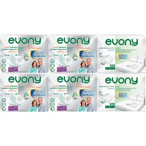 Evony Premium Yetişkin Bezi Bel Bantlı Tekstil Yüzey XL 120 Adet + Yatak Koruyucu Örtü 60 Adet
