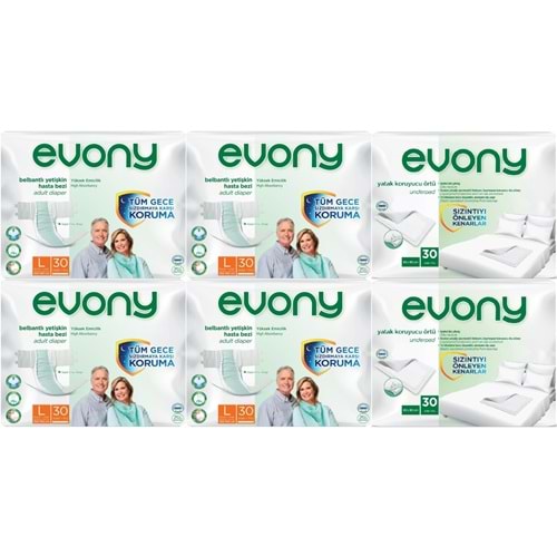 Evony Yetişkin Bezi Bel Bantlı Tekstil Yüzey L-Büyük 120 Adet + Yatak Koruyucu Örtü 60 Adet