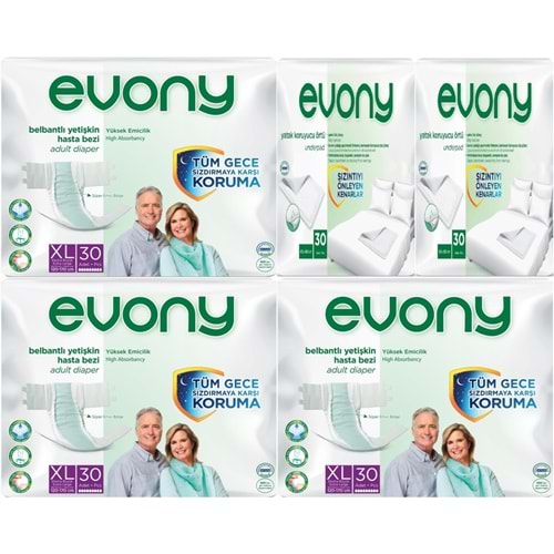 Evony Yetişkin Bezi Bel Bantlı Tekstil Yüzey Ekstra Büyük 90 Adet+ Yatak Koruyucu Örtü 60 Adet