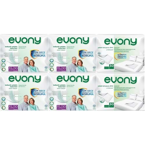 Evony Yetişkin Bezi Bel Bantlı Tekstil Yüzey Ekstra Büyük 120 Adet+Yatak Koruyucu Örtü 60 Adet