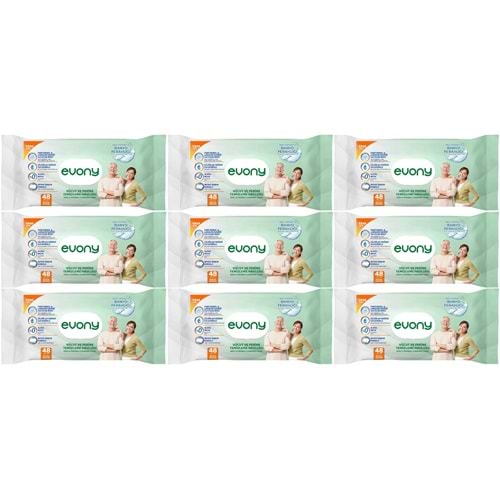 Evony Yetişkin Vücut Perine Temizleme Islak Mendil Havlu 48 Yaprak XL Banyo Ferahlığı (9 Lu Set)
