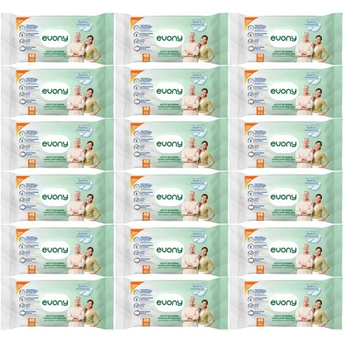 Evony Yetişkin Vücut Perine Temizleme Islak Mendil Havlu 48 Yaprak XL Banyo Ferahlığı (18 Li Set)