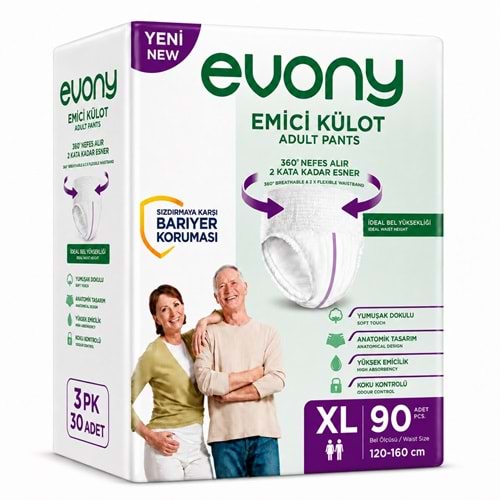 Evony Yetişkin Bezi Emici Külot XL - Ekstra Büyük - Extra Large 90 Adet