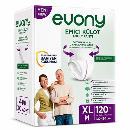 Evony Yetişkin Bezi Emici Külot XL - Ekstra Büyük - Extra Large 120 Adet