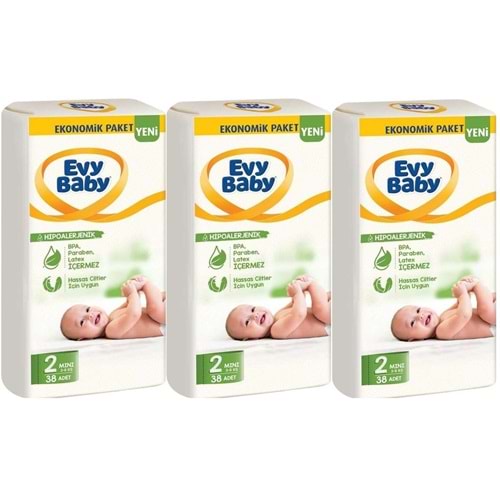 Evy Baby Bebek Bezi 2 Beden 3-6 KG Mini 114 Adet Ekonomik Fırsat Pk