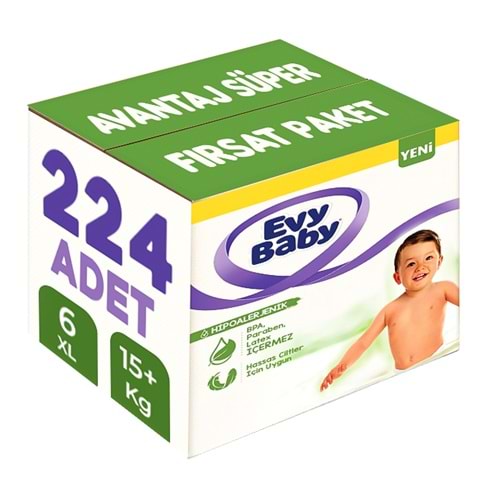 Evy Baby Bebek Bezi 6 Beden 15+ KG Ekstra large 224 Adet Avantaj Süper Fırsat Pk