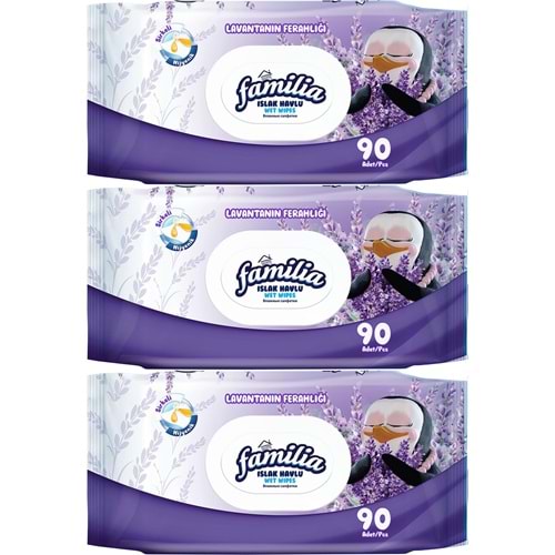 Familia Islak Havlu Mendil Lavantanın Ferahlığı 90 Yaprak Plastik Kapaklı 3 Lü Set 270 Yaprak