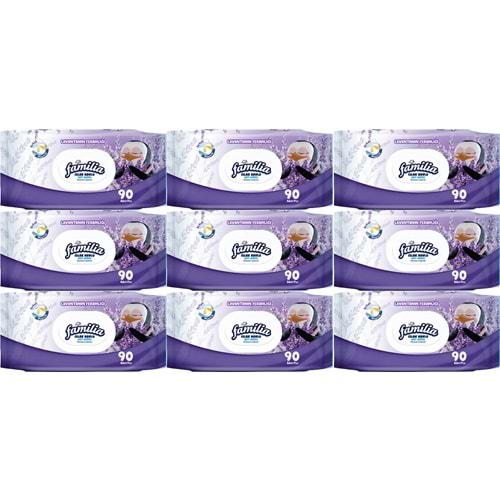 Familia Islak Havlu Mendil Lavantanın Ferahlığı 90 Yaprak Plastik Kapaklı 9 Lu Set 810 Yaprak