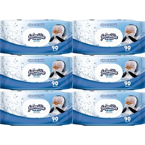 Familia Islak Havlu Mendil Mineralin İyiliği 90 Yaprak Plastik Kapaklı 6 Lı Set 540 Yaprak