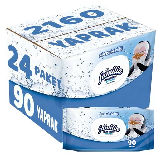 Familia Islak Havlu Mendil Mineralin İyiliği 90 Yaprak Plastik Kapaklı 24 Lü Set 2160 Yaprak