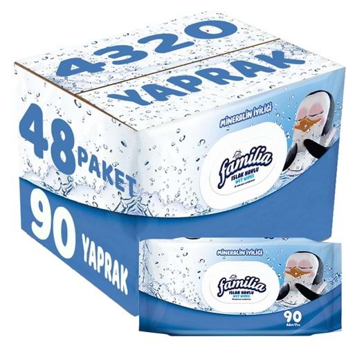 Familia Islak Havlu Mendil Mineralin İyiliği 90 Yaprak Plastik Kapaklı 48 Li Set 4320 Yaprak