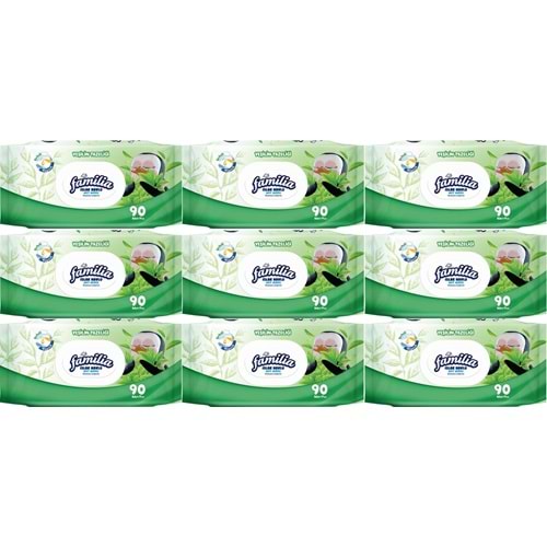 Familia Islak Havlu Mendil Yeşilin Tazeliği 90 Yaprak Plastik Kapaklı 9 Lu Set 810 Yaprak