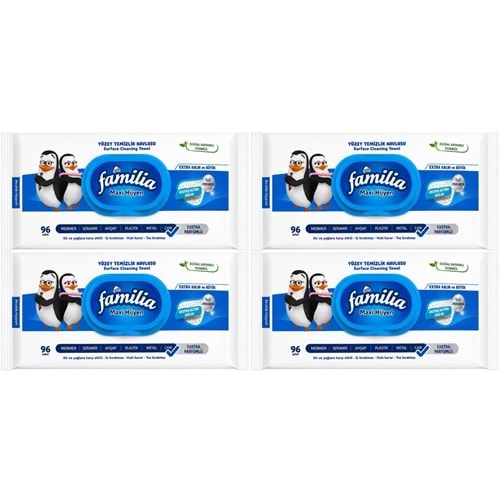 Familia Yüzey Temizlik Havlusu 96 Yaprak Maxi Hijyen Kabartma Doku Plastik Kapaklı 4 Lü Set 384 Yprk