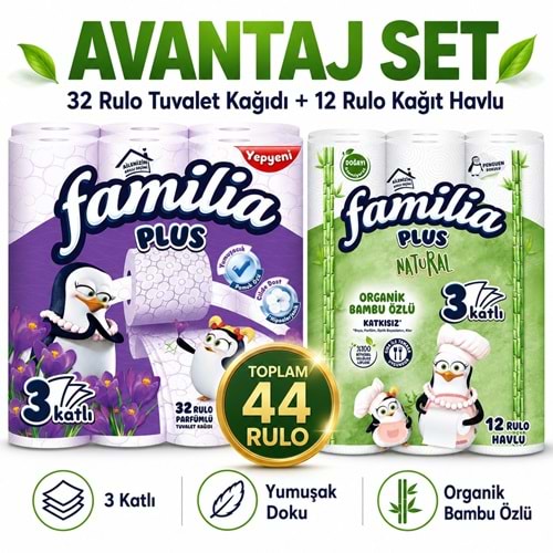 Familia Avantaj Set Plus Tuvalet Kağıdı 32 Li Rulo Sihirli Çiçekler + 12 Li Rulo Organik Bambu Özlü