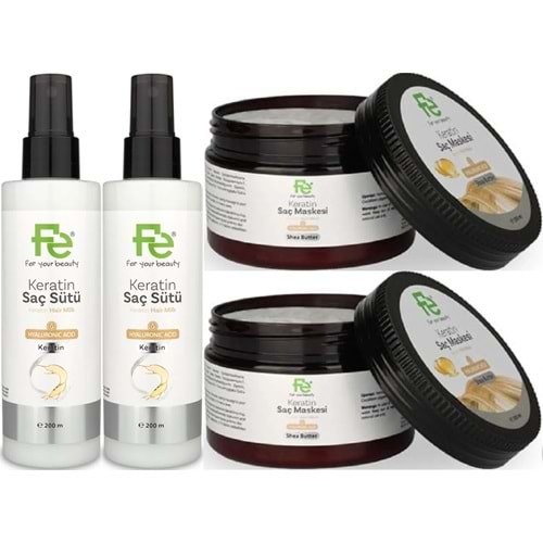 Fe Keratin Saç Sütü 200ML & Saç Maskesi 300ML (Karma 4 Lü Set)