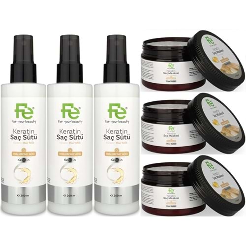 Fe Keratin Saç Sütü 200ML & Saç Maskesi 300ML (Karma 6 Lı Set)