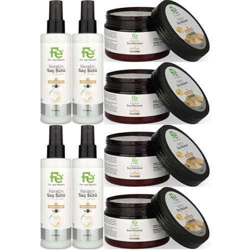 Fe Keratin Saç Sütü 200ML & Saç Maskesi 300ML (Karma 8 Li Set)
