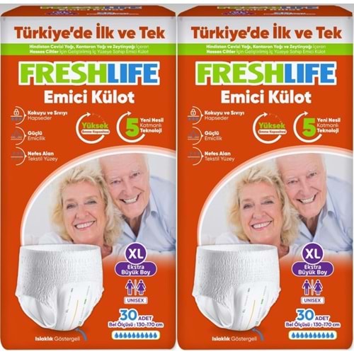 FreshLife Emici Külot Yetişkin Bezi XL Ekstra Büyük 60 Adet (2PK*30)
