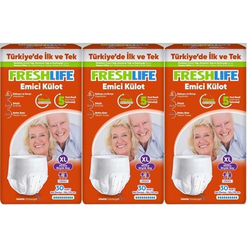 FreshLife Emici Külot Yetişkin Bezi XL Ekstra Büyük 90 Adet (3PK*30)