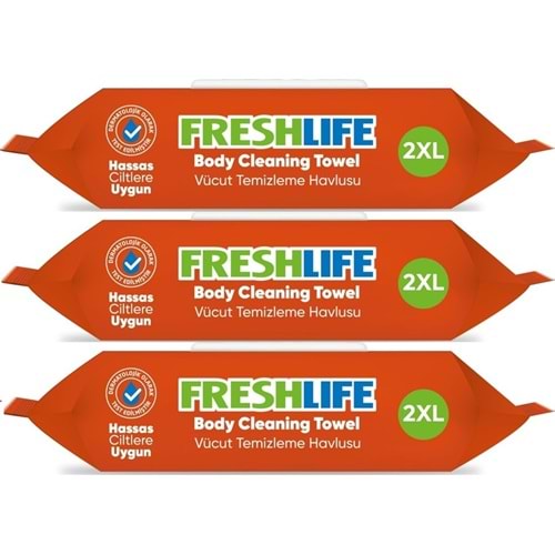 Freshlife Yetişkin Vücut Temizleme Islak Mendil Havlu 50 Yaprak XL (3 Lü Set)