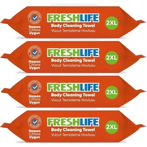 Freshlife Yetişkin Vücut Temizleme Islak Mendil Havlu 50 Yaprak XL (4 Lü Set)