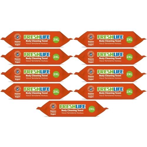 Freshlife Yetişkin Vücut Temizleme Islak Mendil Havlu 50 Yaprak XL (9 Lu Set)