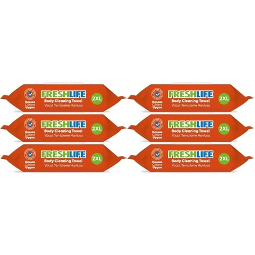 Freshlife Yetişkin Vücut Temizleme Islak Mendil Havlu 50 Yaprak XL (6 Lı Set)