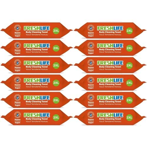 Freshlife Yetişkin Vücut Temizleme Islak Mendil Havlu 50 Yaprak XL (12 Li Set)