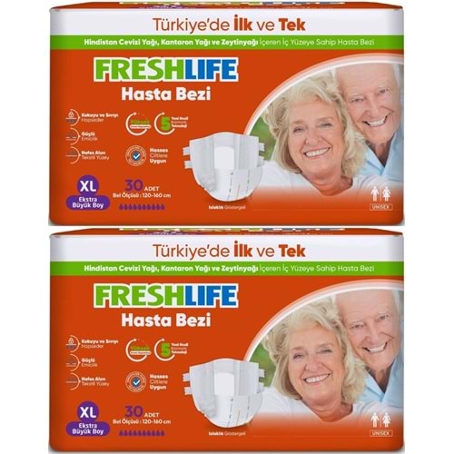 FreshLife Yetişkin Bezi Bel Bantlı XL - Ekstra Large - Extra Large 60 Adet (2PK*30)