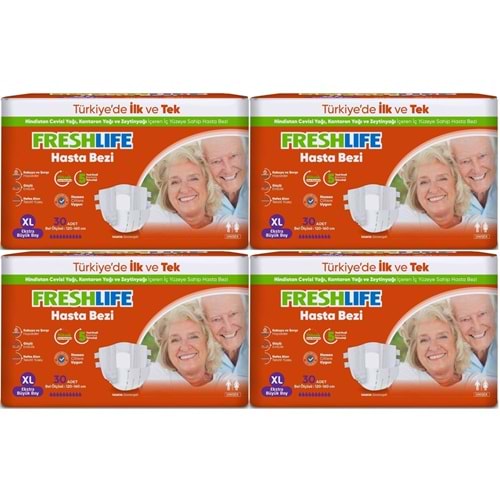 FreshLife Yetişkin Bezi Bel Bantlı XL - Ekstra Large - Extra Large 120 Adet (4PK*30)