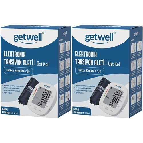 Getwell Konuşan Üst Koldan Tansiyon Aleti - Ölçme Cihazı (Geniş Manşon) (2 Li Set)