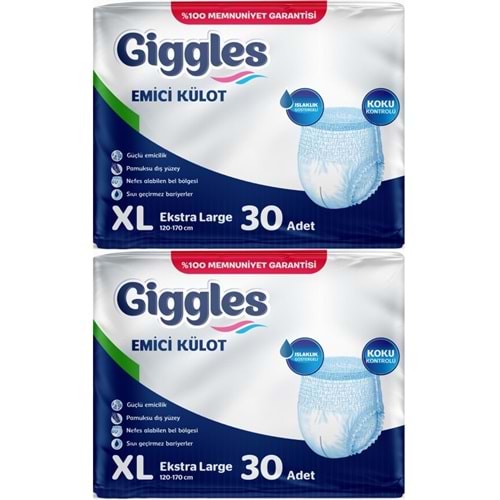 Giggles Yetişkin Bezi Emici Külot Ekstra Büyük (XL) 60 Adet (2PK*30)