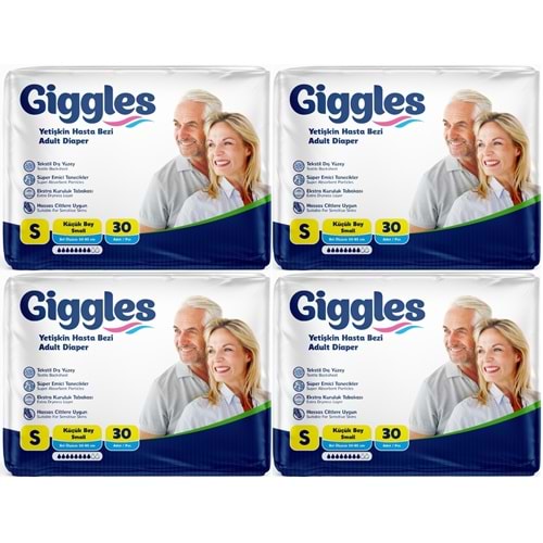 Giggles Yetişkin Bezi Bel Bantlı Tekstil Yüzey Küçük - Small (S) 120 Adet (4PK*30)